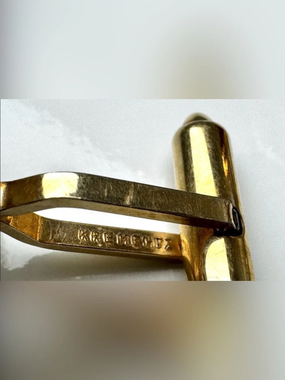 Krementz Gold Plated Red Cabochon Bullet Back Round Signed Men's Cufflinks #1543